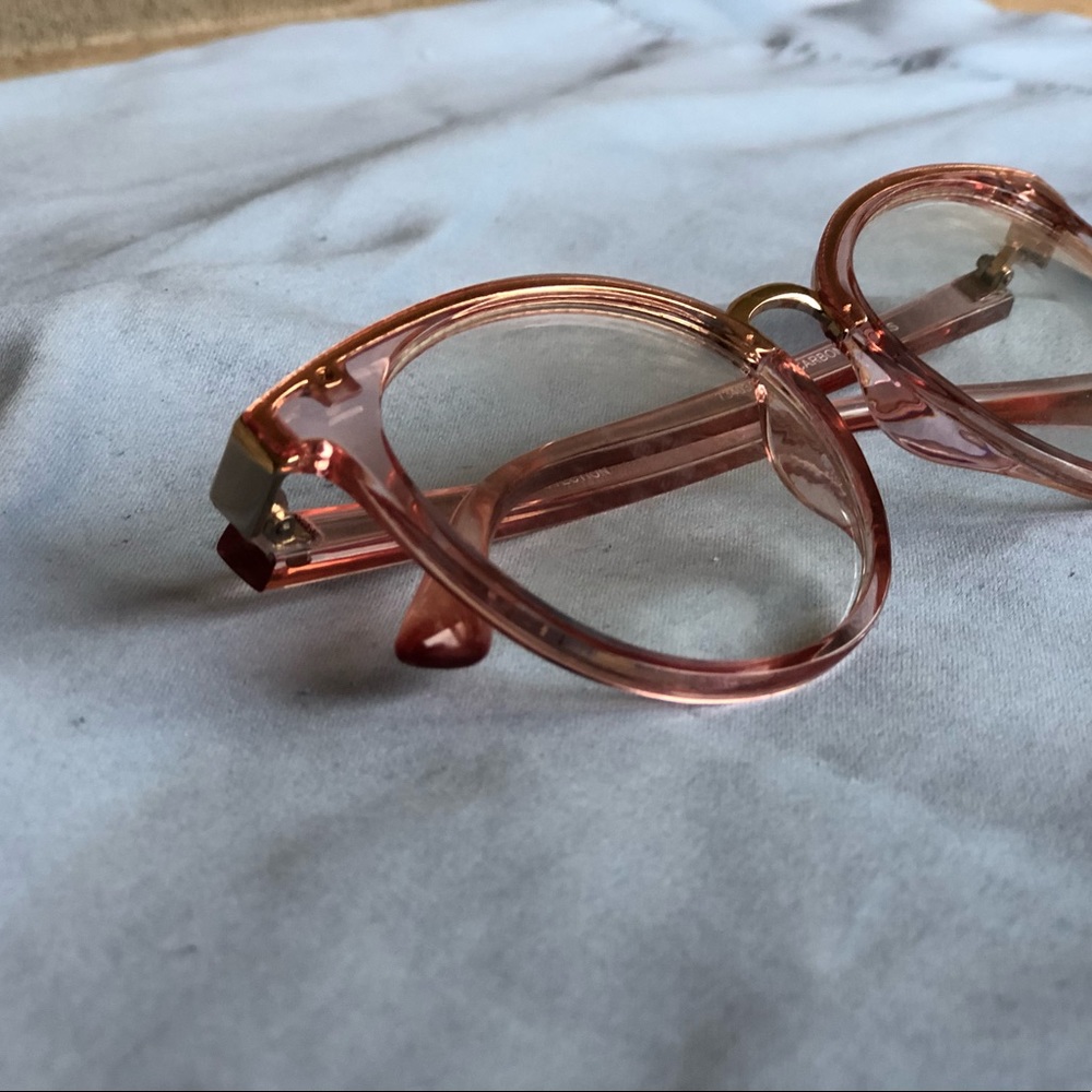 Pink and Gold, clear glasses.